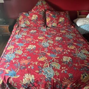 Pottery Barn Red Floral Duvet Cover Set